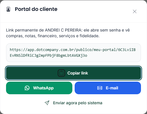 Janela Portal do cliente com o link permanente