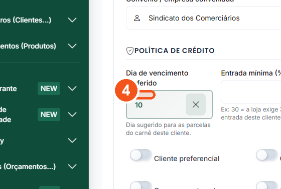 Escolha o Dia de vencimento preferido do carnê.