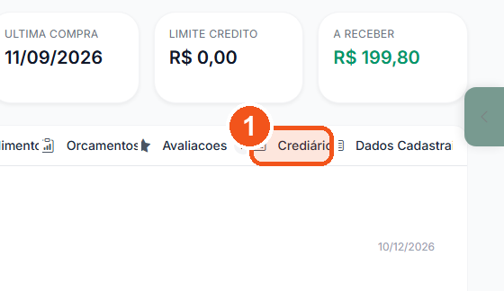 Na ficha do cliente, clique na aba Crediário.