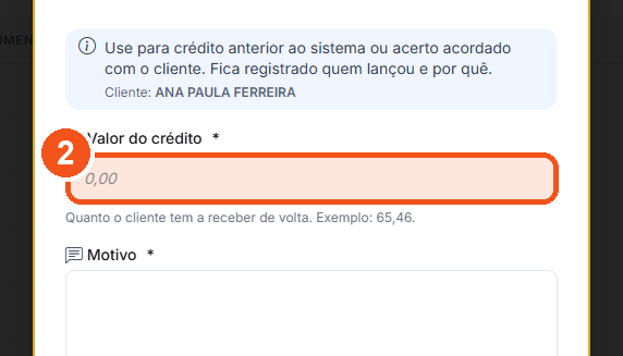 Digite o Valor do crédito. Exemplo: 65,46.