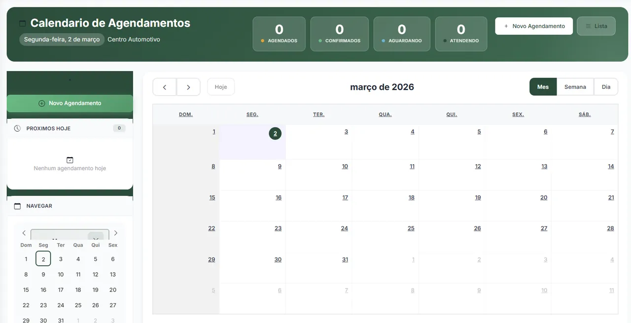 Agenda da oficina com agendamentos por horário e status