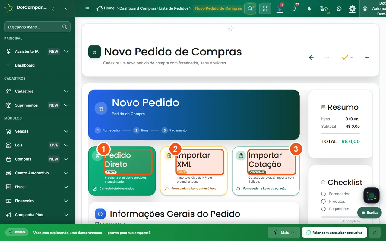 Importação de XML de NF-e do fornecedor com entrada de estoque