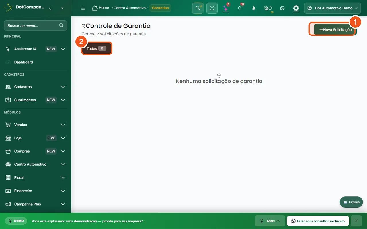 Controle de garantias com claims por status
