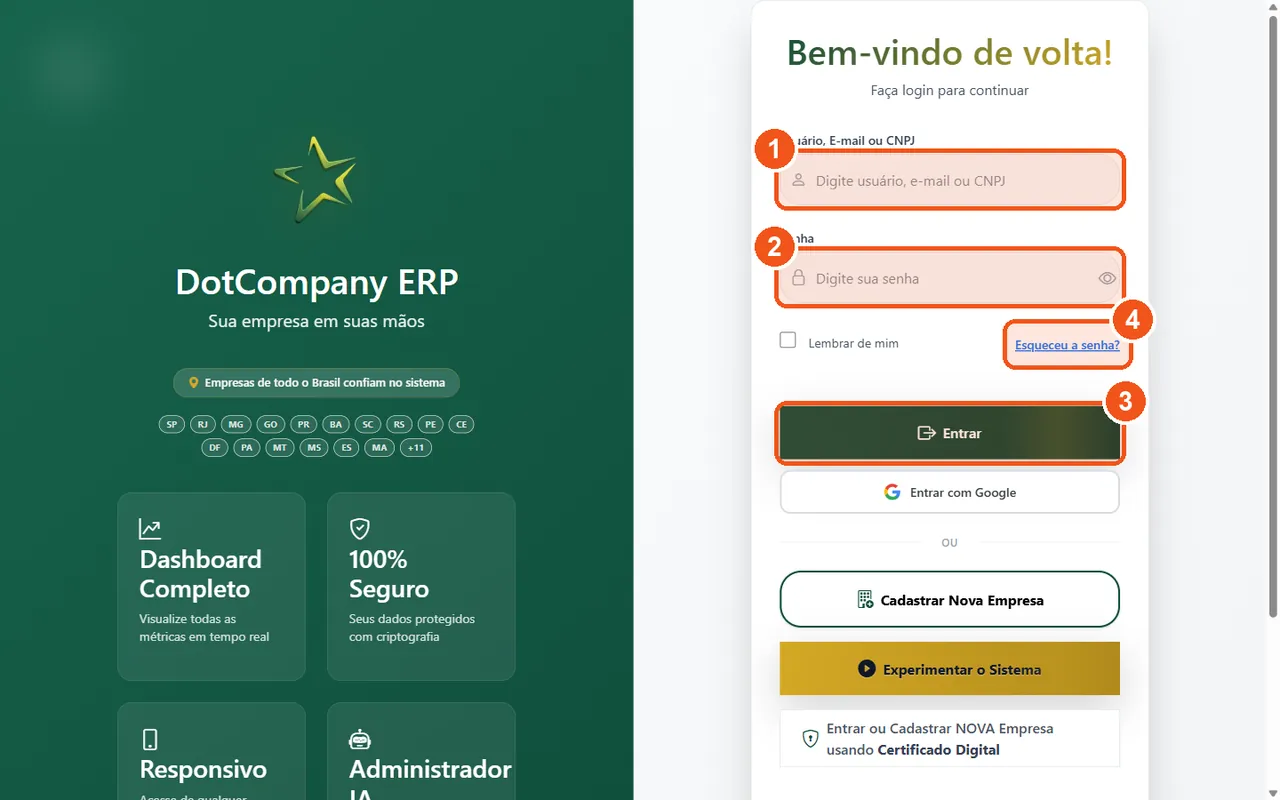 Primeira tela do tutorial: como entrar no sistema