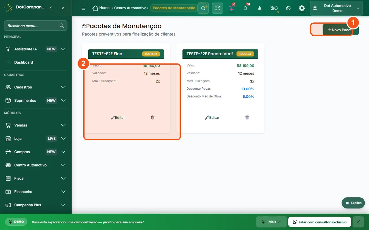 Catálogo de pacotes de manutenção
