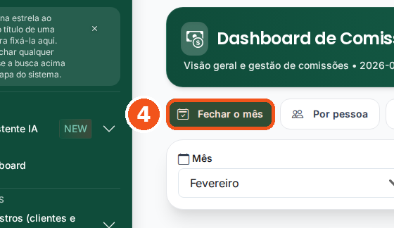 Para pagar a equipe, clique em Fechar o mês.