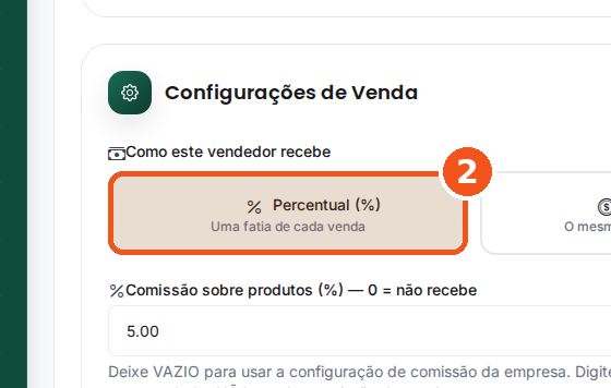 Cartão Percentual (%) em Como este vendedor recebe