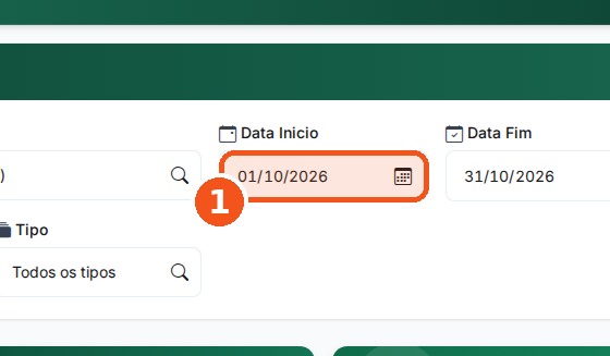 Em Data Inicio, digite o primeiro dia do período.