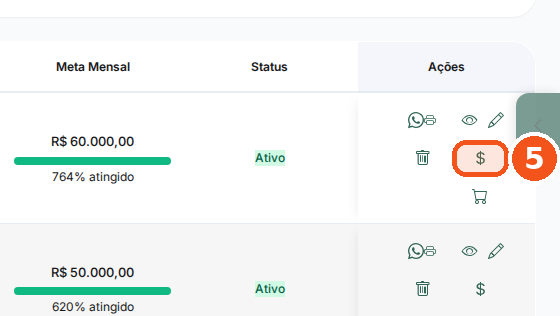 Em Vendedores, clique no botão de cifrão (Ver Comissões) da linha.