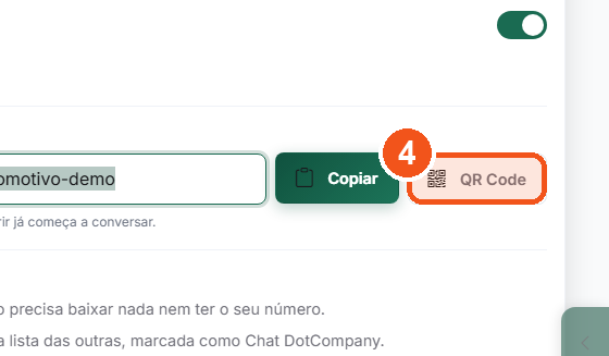 Clique em QR Code para mostrar o código na tela.