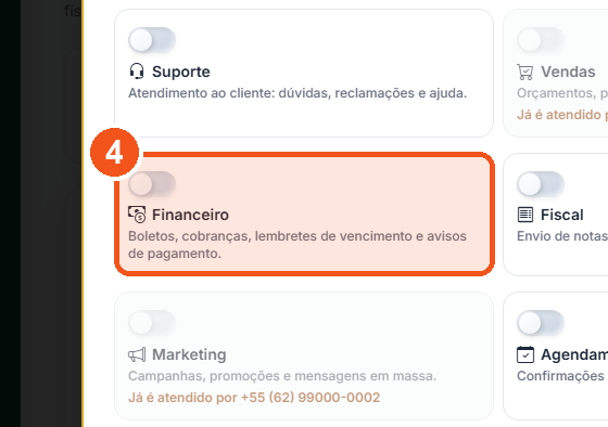 Marque a finalidade do número novo, por exemplo Financeiro.
