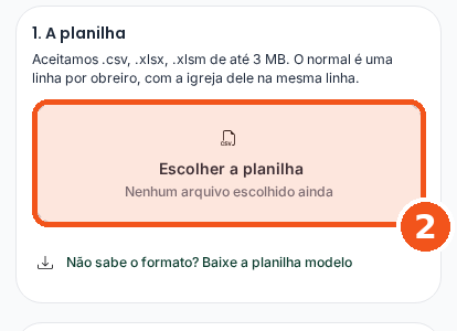Quadro pontilhado Escolher a planilha, ainda sem arquivo