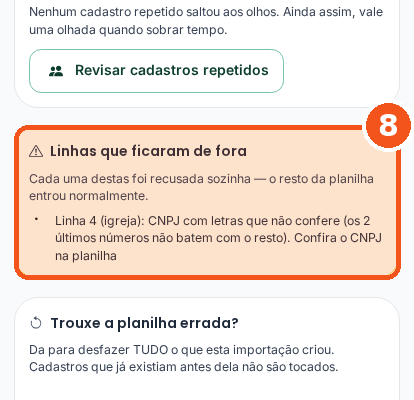 Quadro Linhas que ficaram de fora com a linha 4 recusada pelo CNPJ que não confere