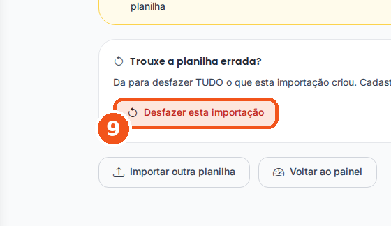 Botão Desfazer esta importação, no quadro Trouxe a planilha errada?