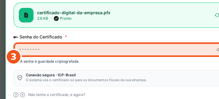 Digite a senha do certificado.
