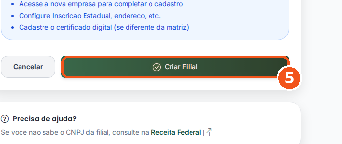 Clique em Criar Filial.