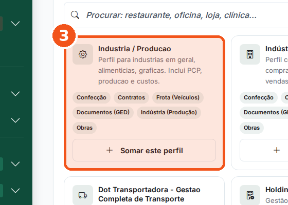 Em Somar outro perfil, ache o ramo e clique em Somar este perfil, no cartão dele.