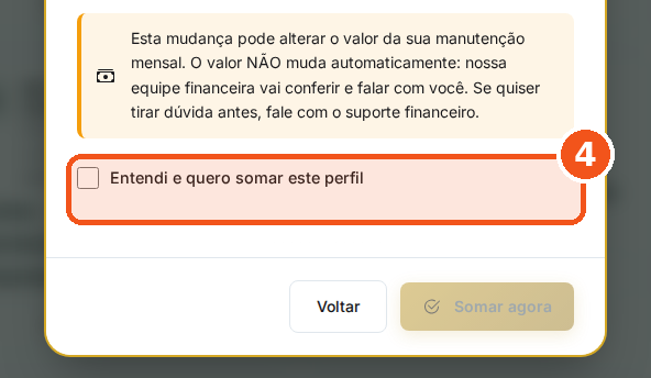 Leia o aviso e marque Entendi e quero somar este perfil.