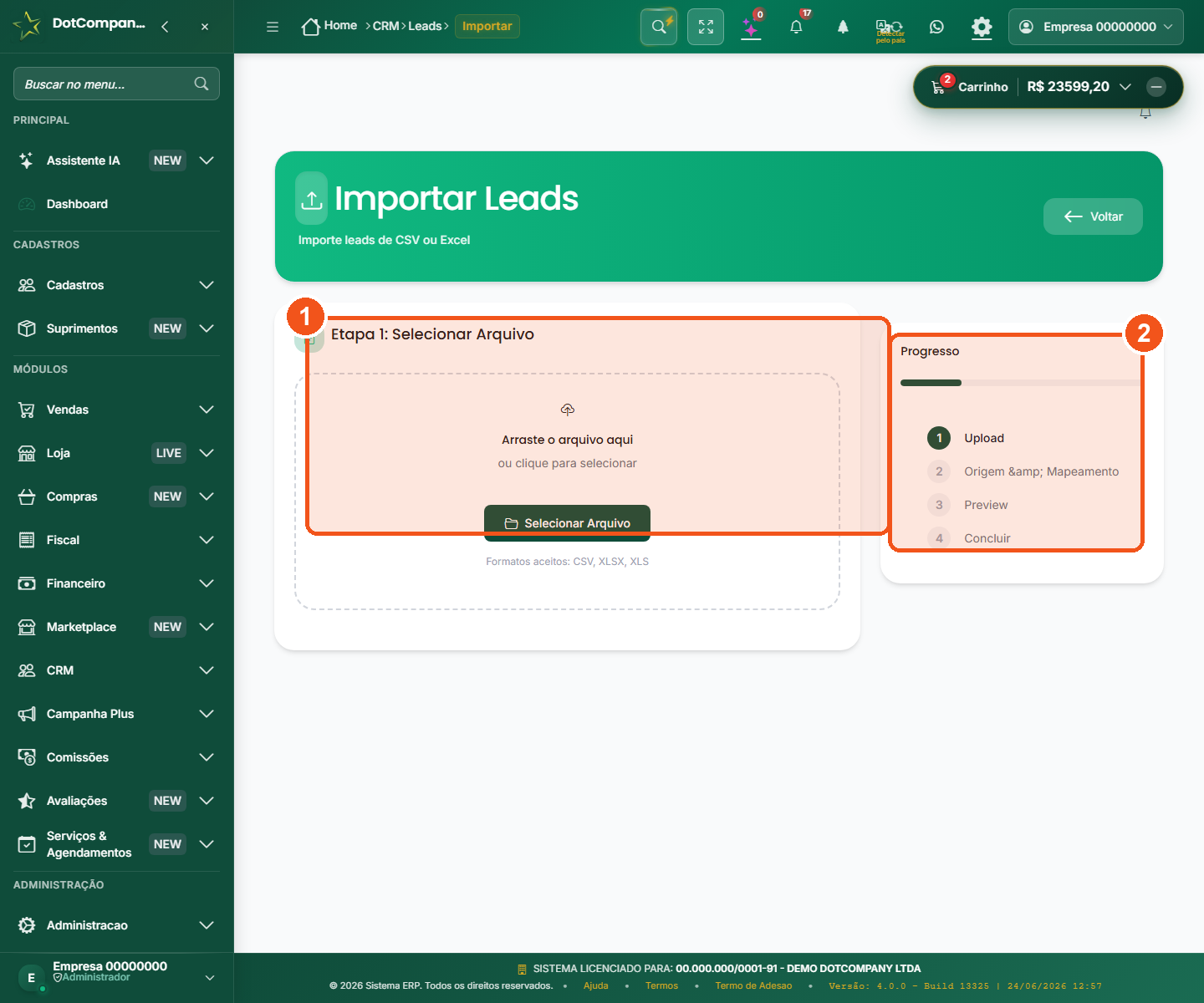 Assistente de importação de leads