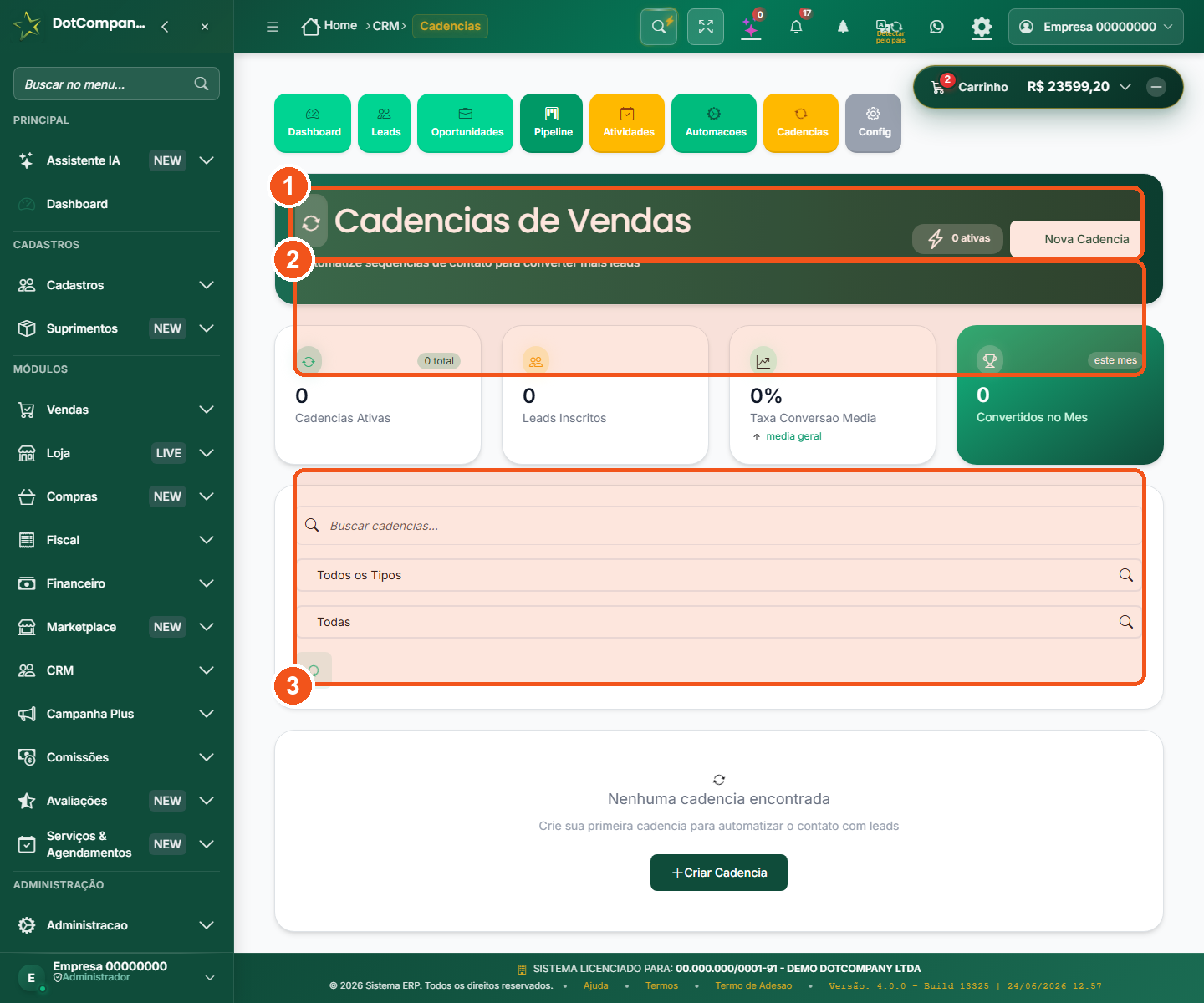 Tela de cadências