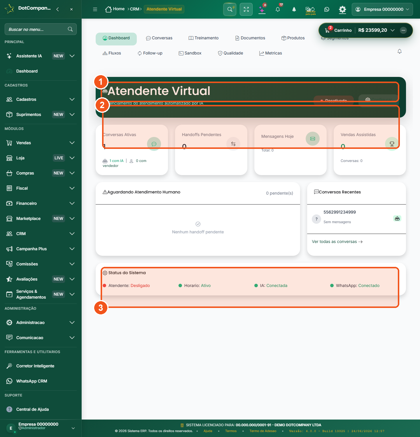 Painel do atendente virtual