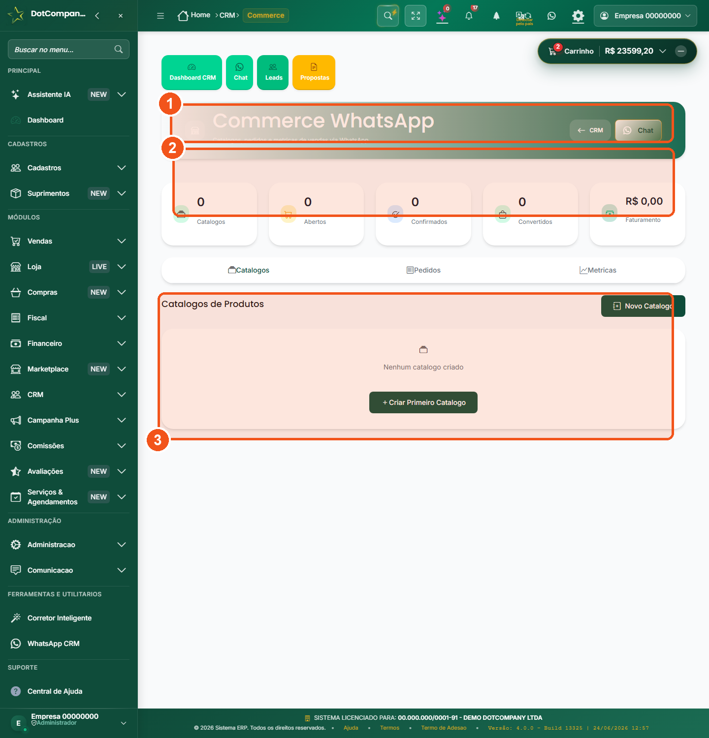 Tela de commerce do WhatsApp