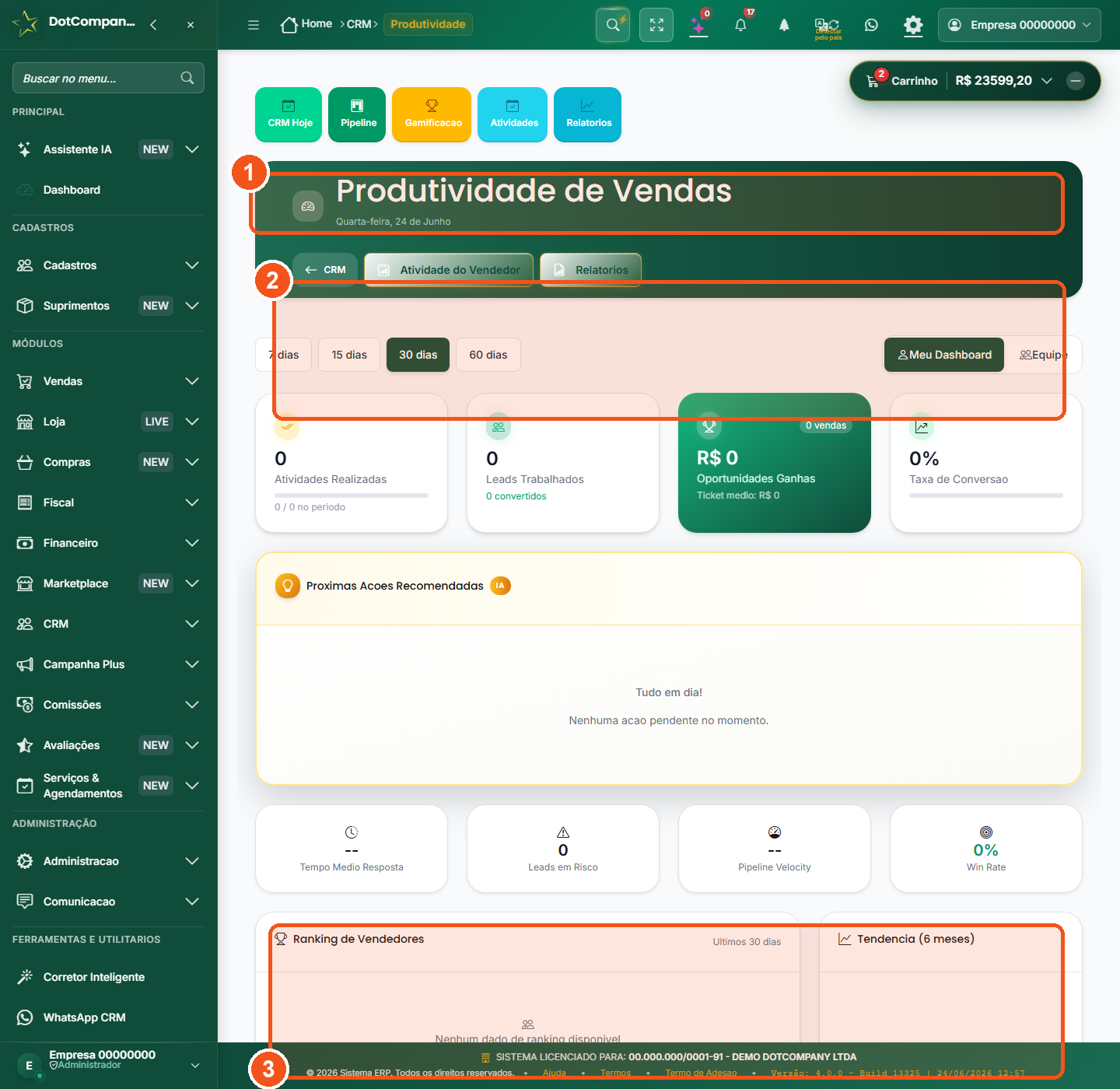 Tela de produtividade