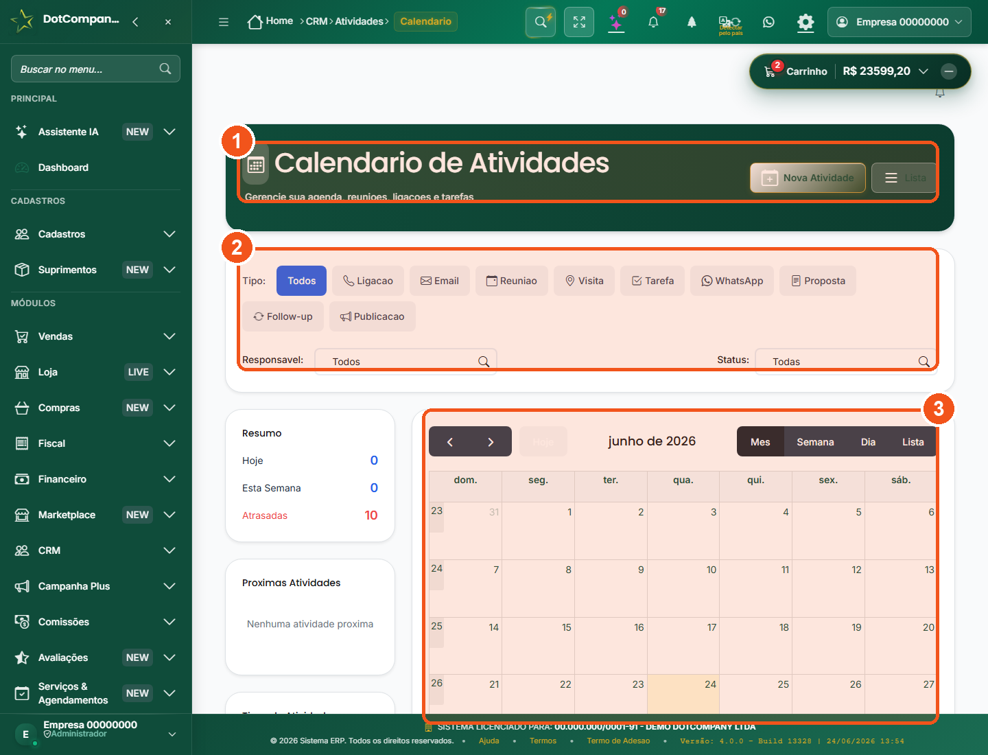 Calendário de atividades