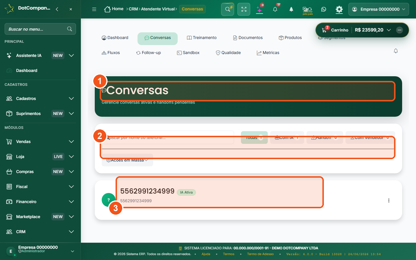Conversas do atendente virtual