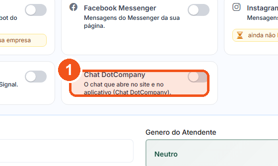 No cartão Chat DotCompany, clique na chave da direita.