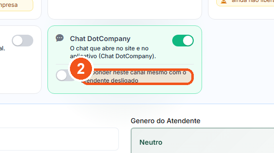 Só se precisar: ligue a segunda chave. A IA responde neste canal mesmo com o atendente da empresa desligado.