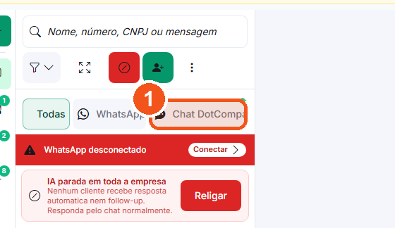 Clique na aba Chat DotCompany, logo abaixo da busca.