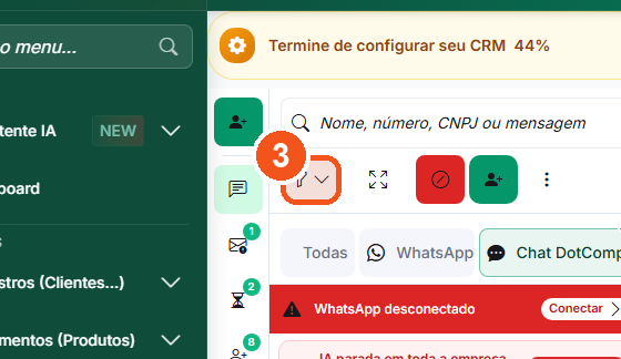 Clique no funil de filtros, no alto da lista, à esquerda.