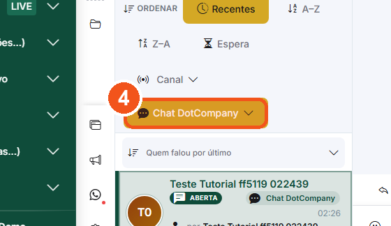O mesmo filtro também vive aqui: o botão abaixo de Canal mostra o canal escolhido.