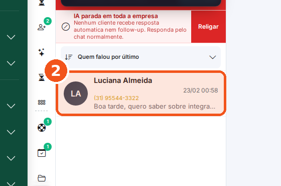Clique na conversa do cliente.