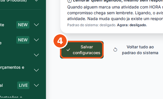 Clique em Salvar configurações, no fim da tela.