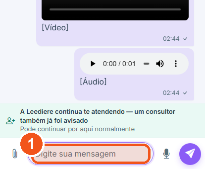 Escreva sua dúvida na caixa Digite sua mensagem.