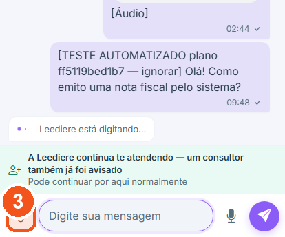 Para mandar foto, vídeo ou arquivo, toque no clipe.