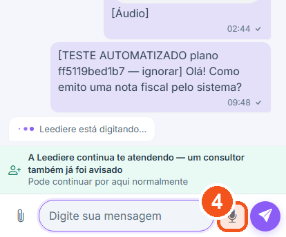 Para mandar um áudio, toque no microfone e fale.