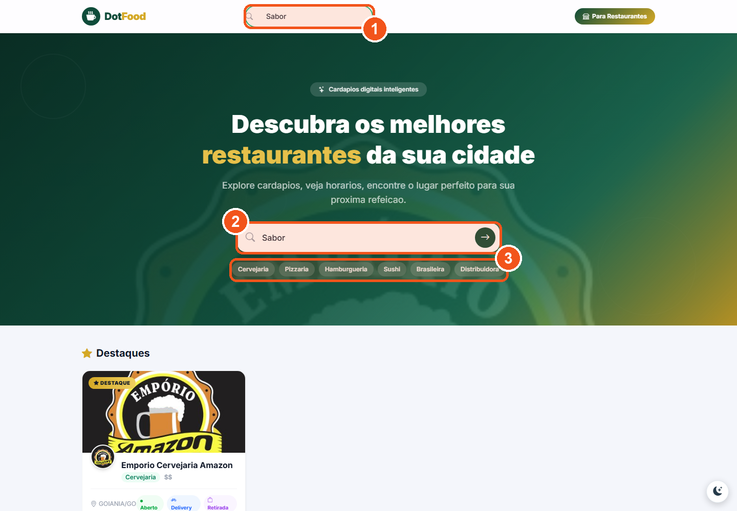 Cliente buscando por Sabor na vitrine do DotFood