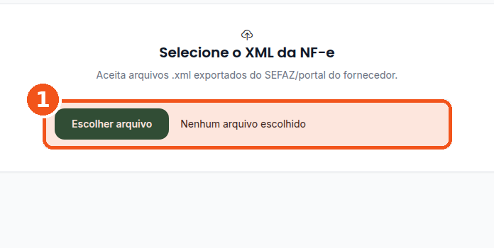 Clique em Escolher arquivo e abra o arquivo XML da nota.