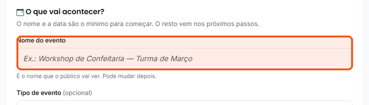 Digite o Nome do evento.