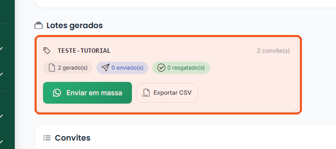 Clique em Gerar convites.