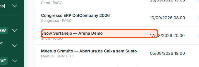 Na Lista de Eventos, clique no nome do evento.