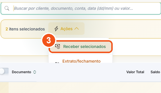 Clique em Receber selecionados.