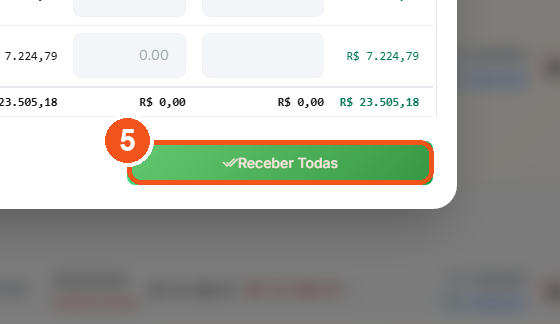 Confira conta, forma e data e clique em Receber Todas.