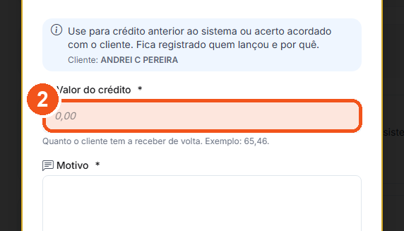 Digite o Valor do crédito. Exemplo: 65,46.