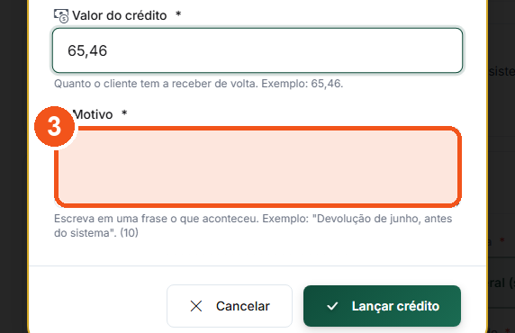 Escreva o Motivo em uma frase, com 10 letras ou mais.