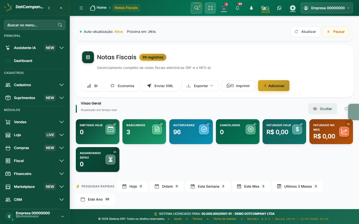Lista de NF-e emitidas com situacoes