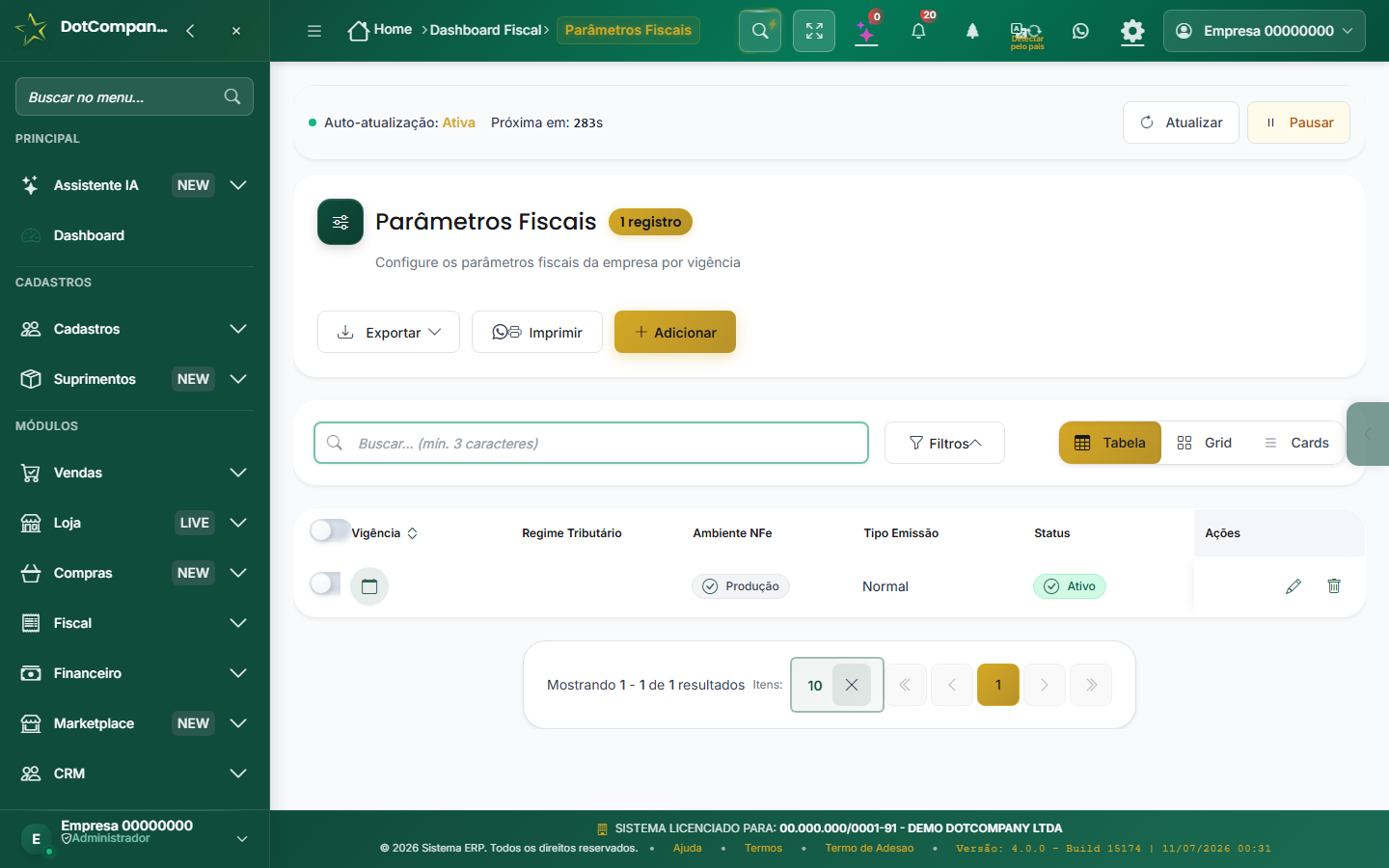 Configuracao fiscal e certificado digital